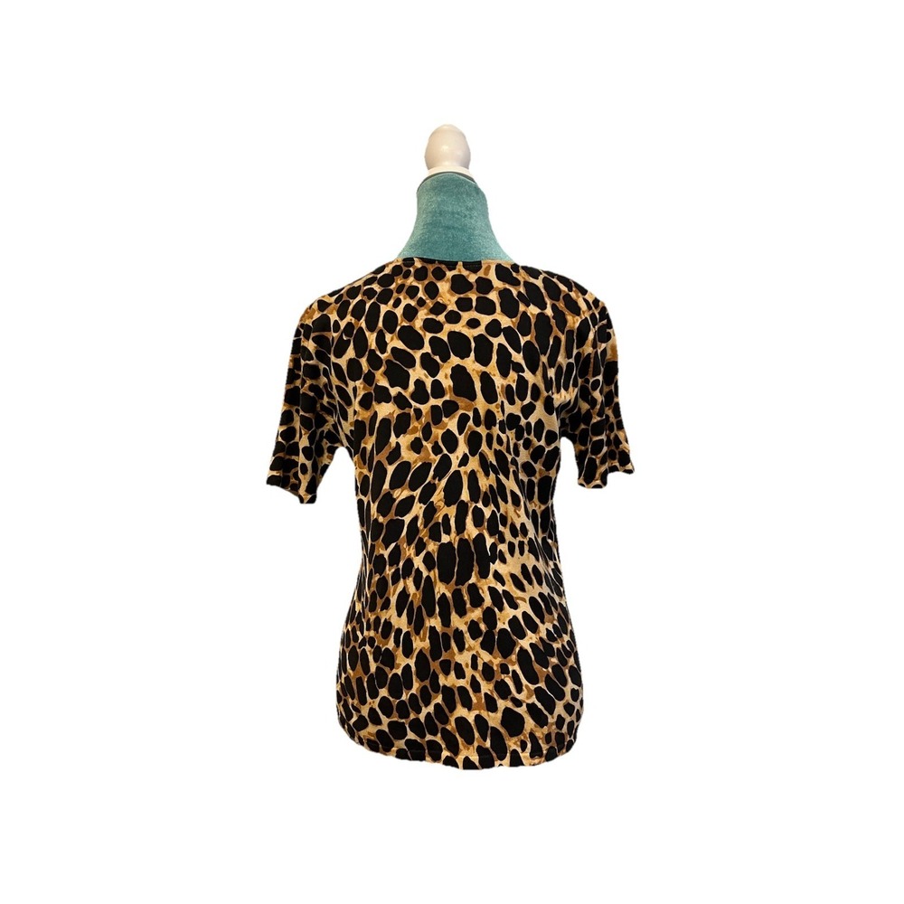 Y2K Christine Phillipe Silk Blend Leopard Print Beaded‎ Top Womens Large Animal - Picture 2 of 7